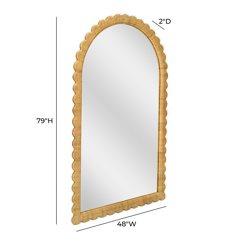Pemberly Row Contemporary Jumbo Natural Rattan Arched Wall Mirror