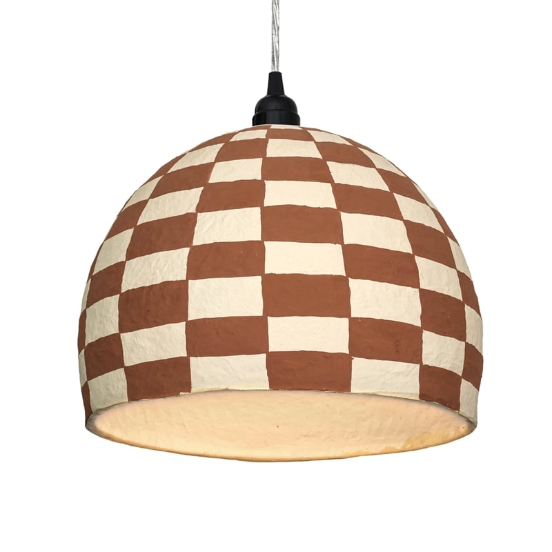 Pemberly Row Contemporary White and Terracotta Cotton Mache Pendant Lamp