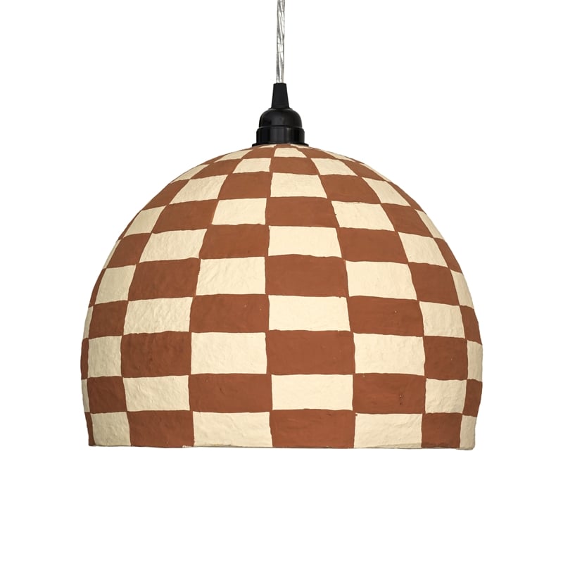 Pemberly Row Contemporary White and Terracotta Cotton Mache Pendant Lamp