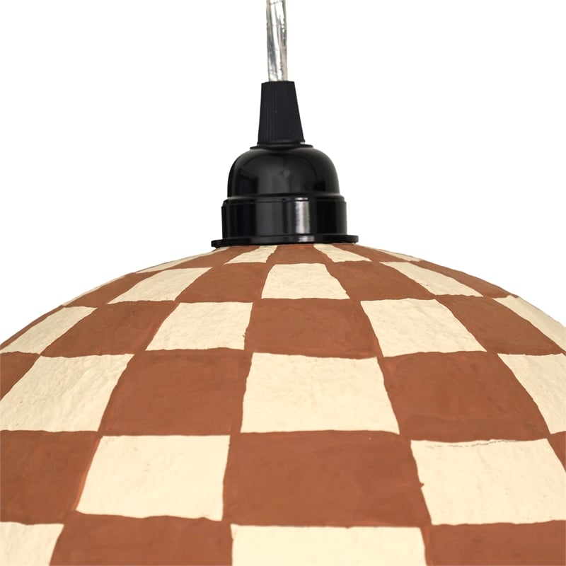 Pemberly Row Contemporary White and Terracotta Cotton Mache Pendant Lamp