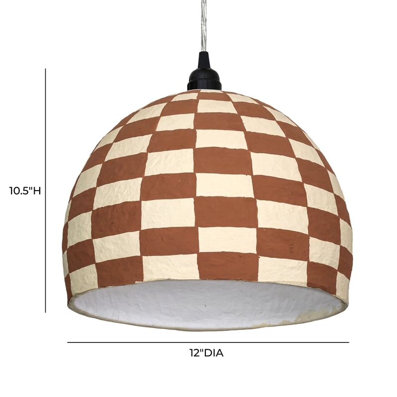 Pemberly Row Contemporary White and Terracotta Cotton Mache Pendant Lamp