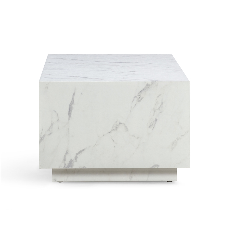 Pemberly Row Contemporary Accent White Finish Marble Coffee Table