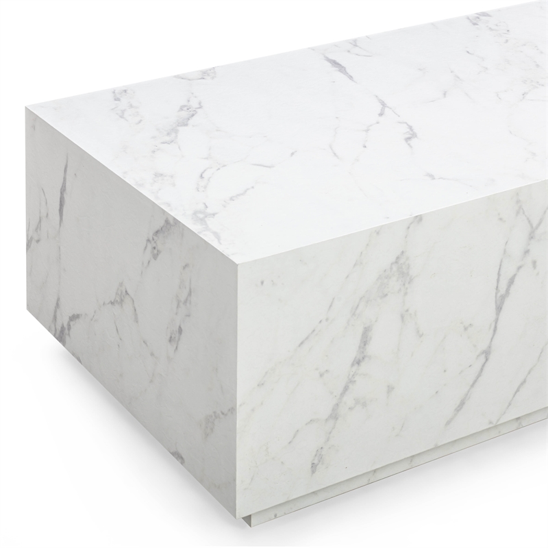 Pemberly Row Contemporary Accent White Finish Marble Coffee Table