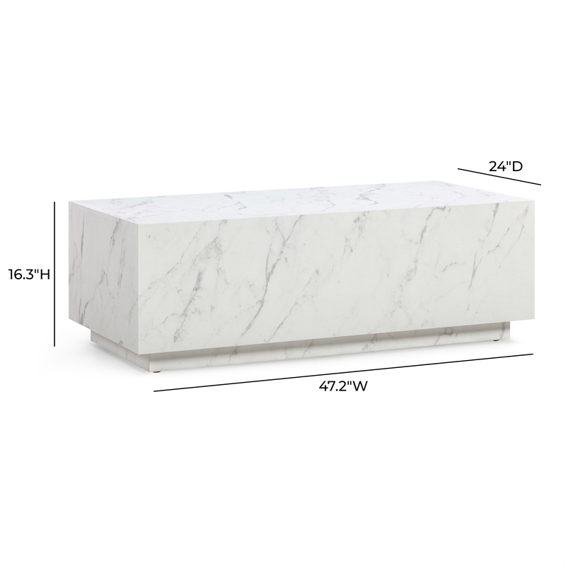 Pemberly Row Contemporary Accent White Finish Marble Coffee Table