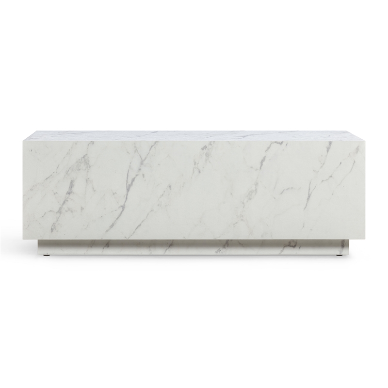 Pemberly Row Contemporary Accent White Finish Marble Coffee Table