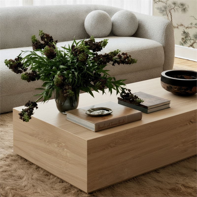 Pemberly Row Contemporary Coffee Table in Faux Wood Coffee Table