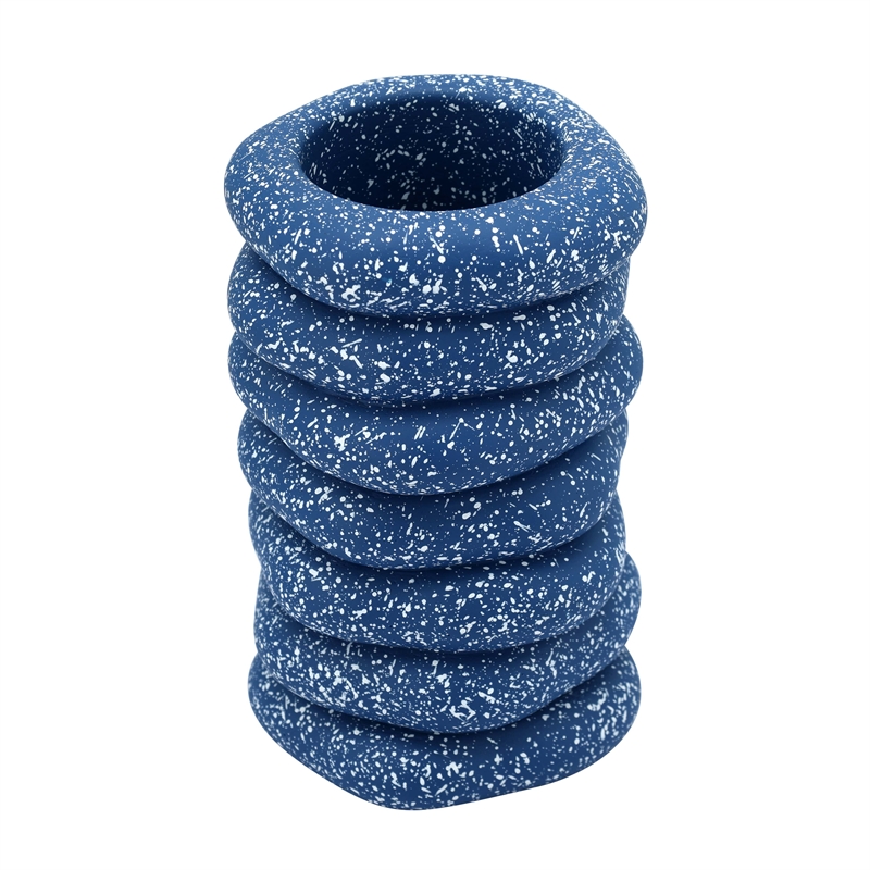 Pemberly Row Contemporary Accent Speckled Blue Stacked/Sculptural Rings Vase
