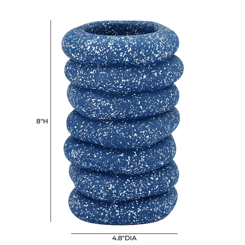 Pemberly Row Contemporary Accent Speckled Blue Stacked/Sculptural Rings Vase