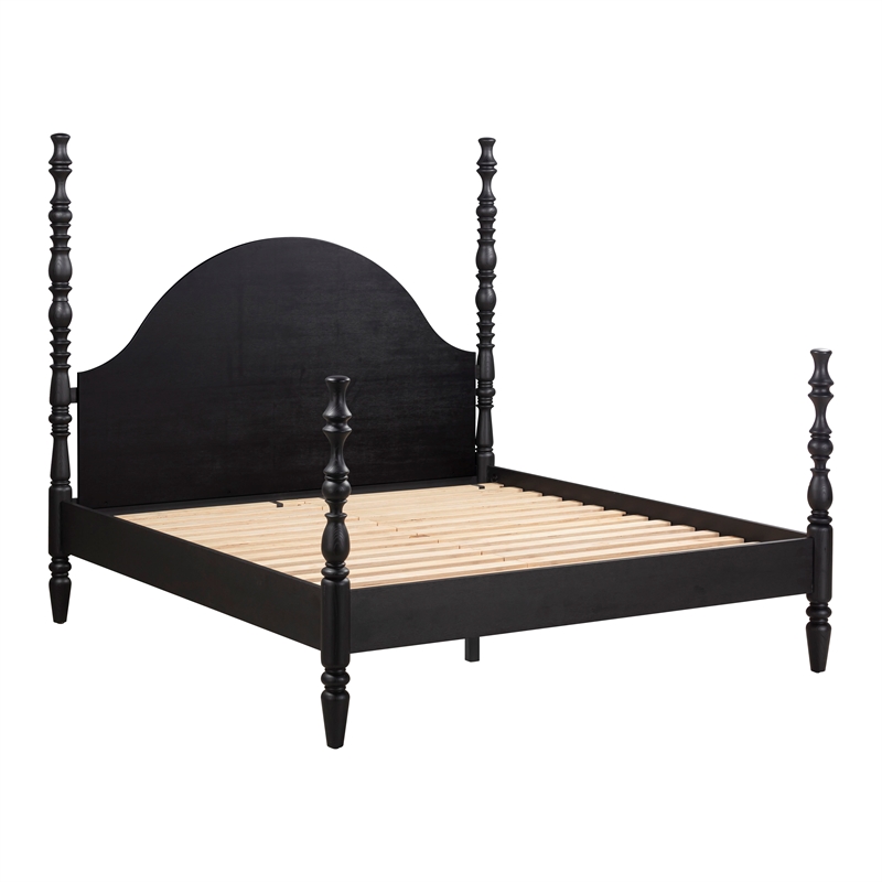 Pemberly Row Contemporary Accent Black Ash Finish King Bed with Slats
