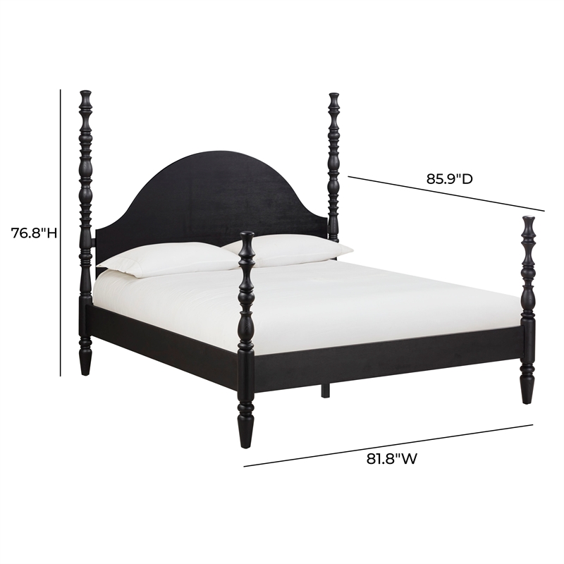 Pemberly Row Contemporary Accent Black Ash Finish King Bed with Slats