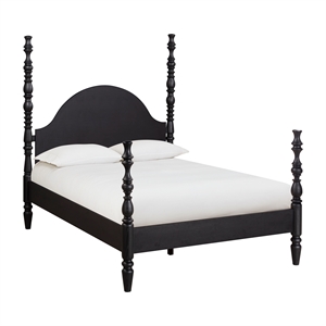 Pemberly Row Contemporary Accent Black Ash Finish Queen Bed with Slats