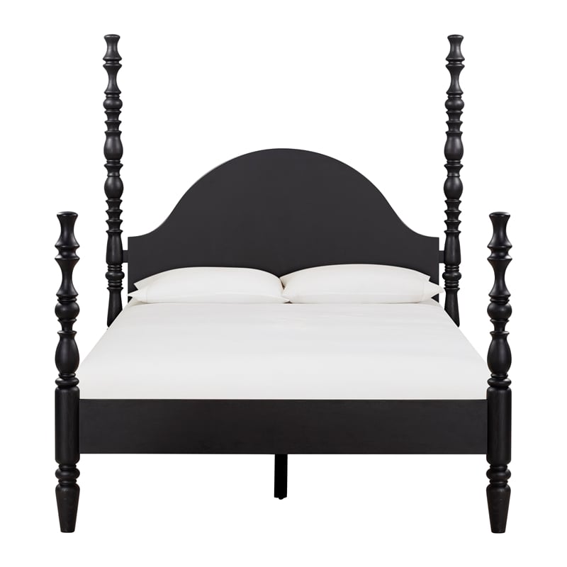 Pemberly Row Contemporary Accent Black Ash Finish Queen Bed with Slats