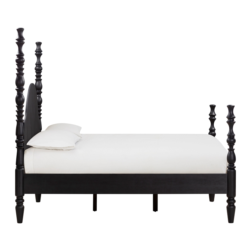 Pemberly Row Contemporary Accent Black Ash Finish Queen Bed with Slats