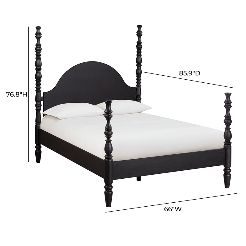 Pemberly Row Contemporary Accent Black Ash Finish Queen Bed with Slats