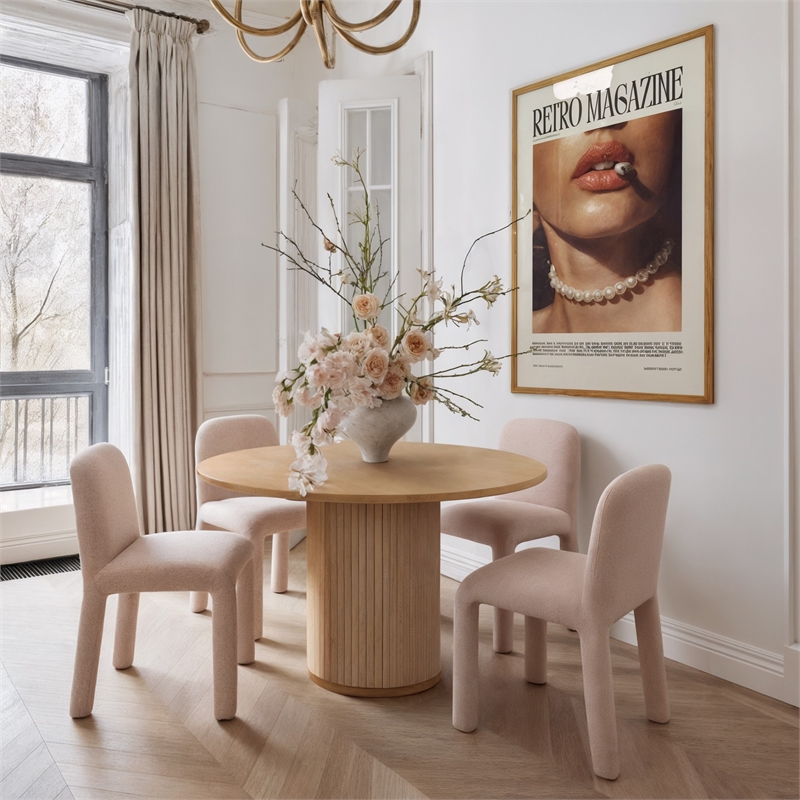 Pemberly Row Contemporary Light Pink Performance Chenille Dining Chair