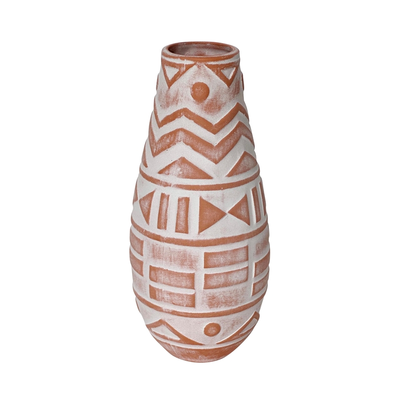 Pemberly Row Earthenware Aztec Teardrop Flower Vase in Terracotta