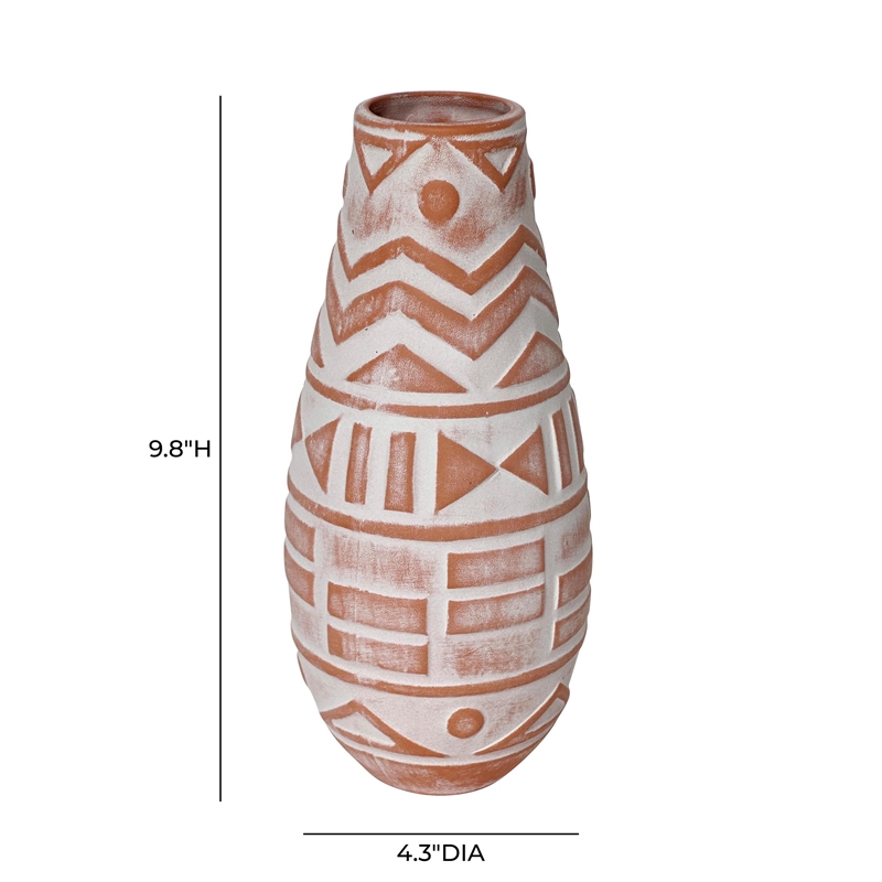 Pemberly Row Earthenware Aztec Teardrop Flower Vase in Terracotta