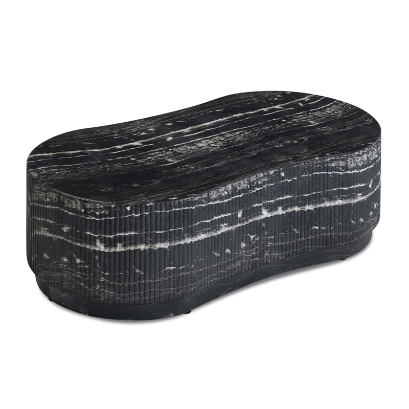 Pemberly Row Black Faux Marble Indoor/Outdoor Concrete Coffee Table