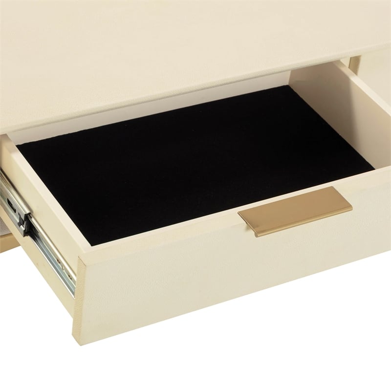 Pemberly Row Contemporary Accent Cream Shagreen Console Table