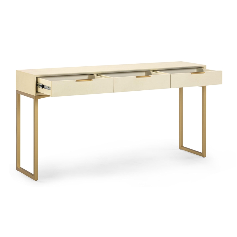Pemberly Row Contemporary Accent Cream Shagreen Console Table