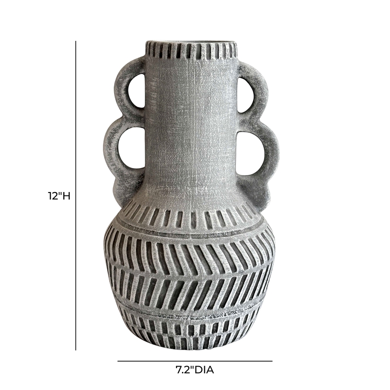 Pemberly Row Contemporary Earthenware Aztec Handled Flower Vase in Slate