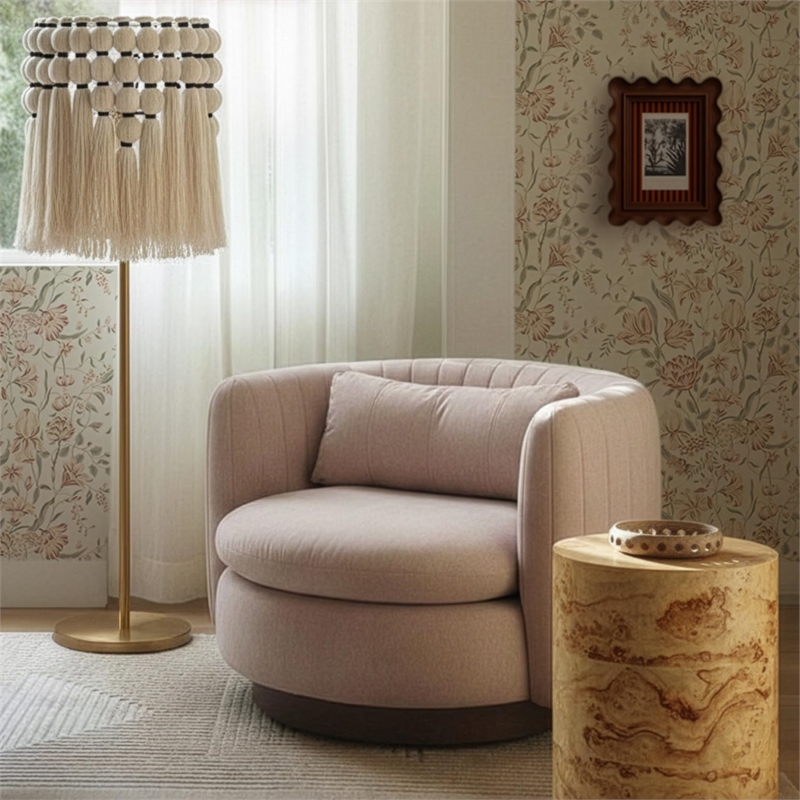 Pemberly Row Contemporary Blush Pink Chenille Swivel Accent Chair