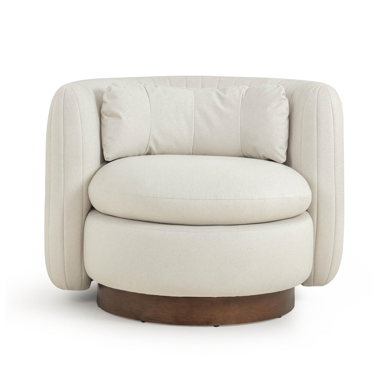 Pemberly Row Contemporary Cream Vegan Mohair Swivel Accent Chair