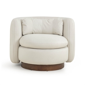 Pemberly Row Contemporary Cream Vegan Mohair Swivel Accent Chair