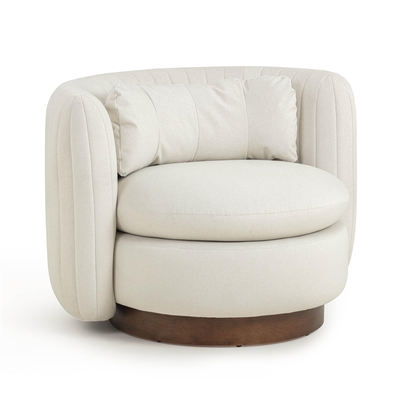 Pemberly Row Contemporary Cream Vegan Mohair Swivel Accent Chair