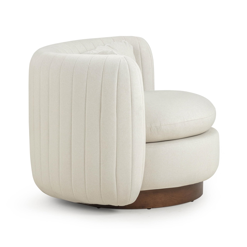 Pemberly Row Contemporary Cream Vegan Mohair Swivel Accent Chair