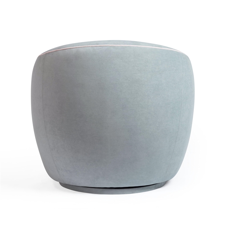 Pemberly Row Baby Blue Contrast Piping Textured Velvet Swivel Chair