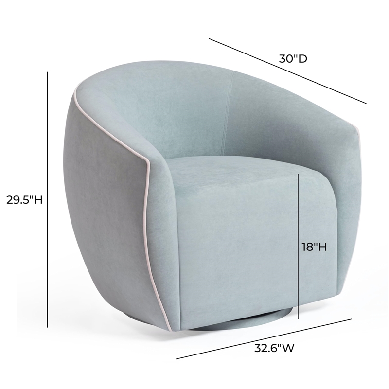 Pemberly Row Baby Blue Contrast Piping Textured Velvet Swivel Chair