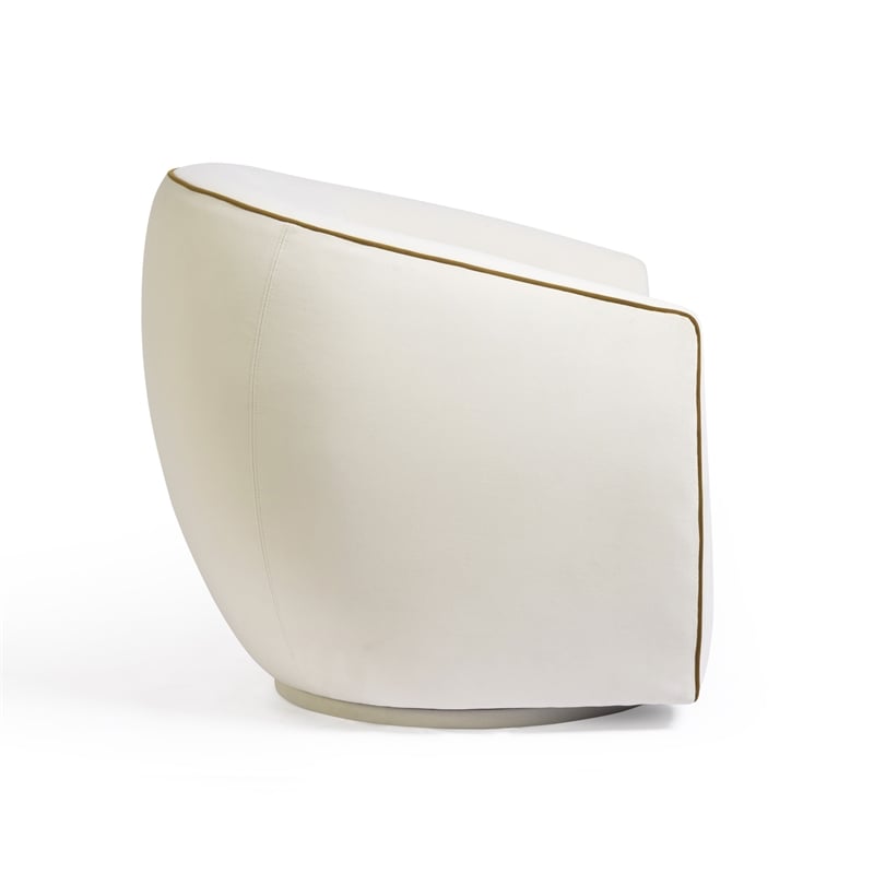 Pemberly Row Contemporary Cream Contrast Piping Velvet Swivel Chair