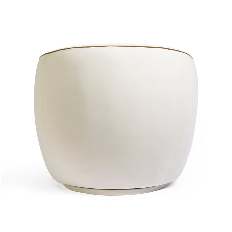 Pemberly Row Contemporary Cream Contrast Piping Velvet Swivel Chair