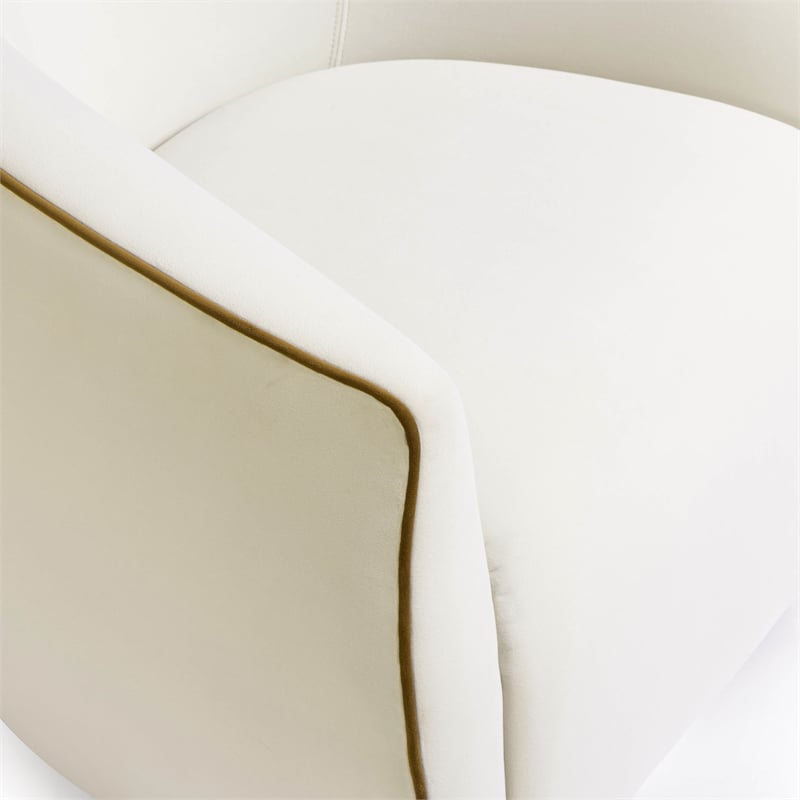 Pemberly Row Contemporary Cream Contrast Piping Velvet Swivel Chair