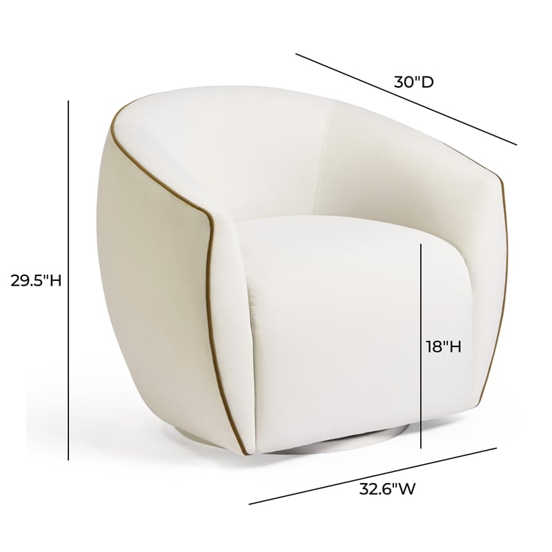 Pemberly Row Contemporary Cream Contrast Piping Velvet Swivel Chair