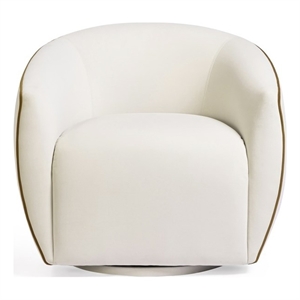 Pemberly Row Contemporary Cream Contrast Piping Velvet Swivel Chair