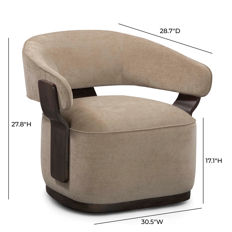 Pemberly Row Contemporary Linen Chenille Swivel Accent Chair in Stone