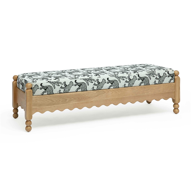 Pemberly Row Contemporary Accent Cream Leopard Jacquard Bench