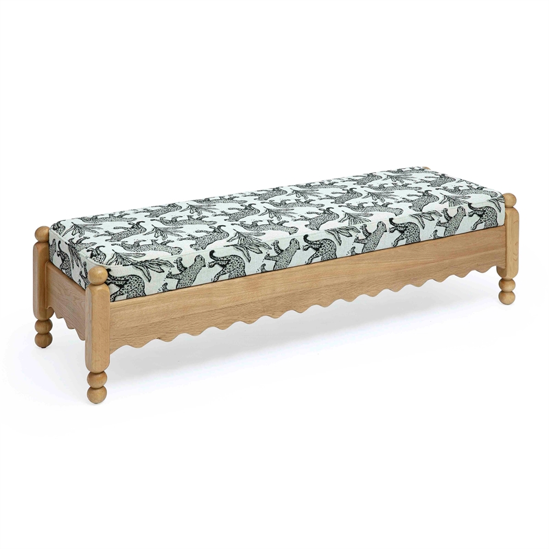 Pemberly Row Contemporary Accent Cream Leopard Jacquard Bench