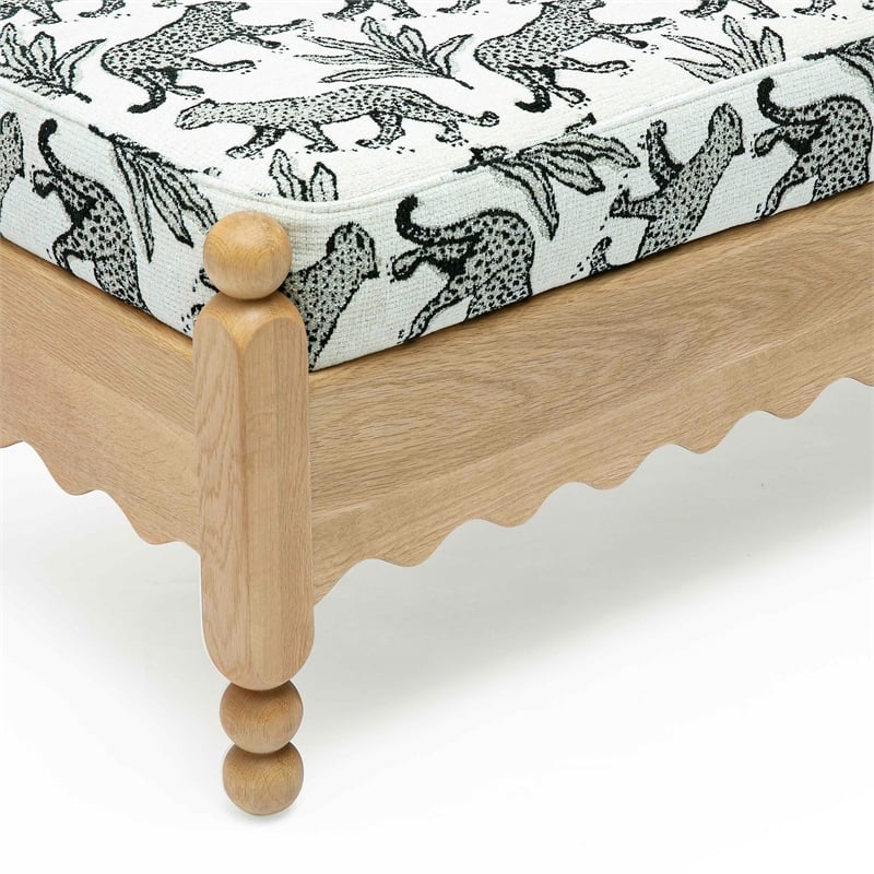 Pemberly Row Contemporary Accent Cream Leopard Jacquard Bench