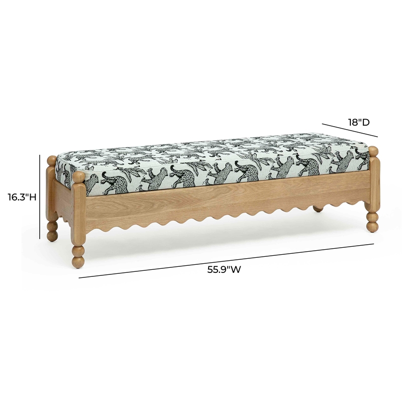 Pemberly Row Contemporary Accent Cream Leopard Jacquard Bench