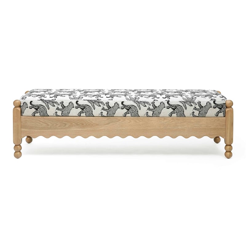Pemberly Row Contemporary Accent Cream Leopard Jacquard Bench