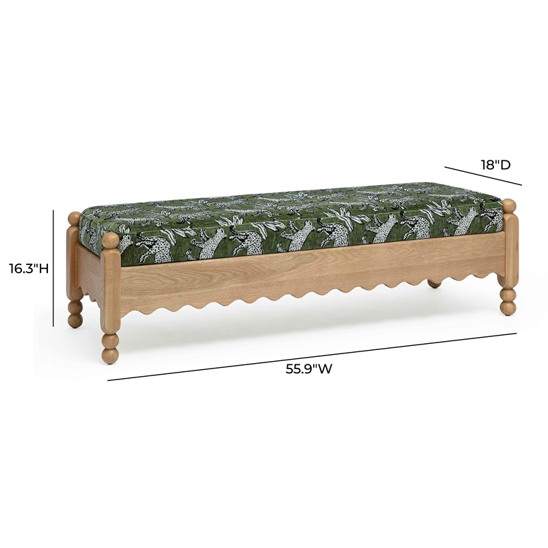 Pemberly Row Contemporary Olive Green Leopard Jacquard Bench