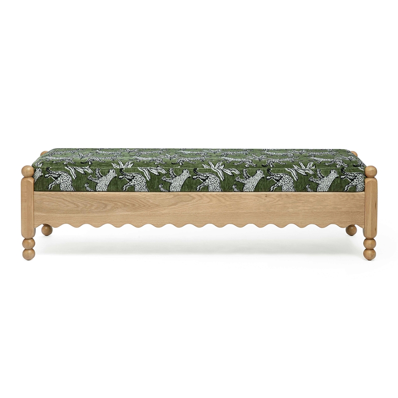 Pemberly Row Contemporary Olive Green Leopard Jacquard Bench