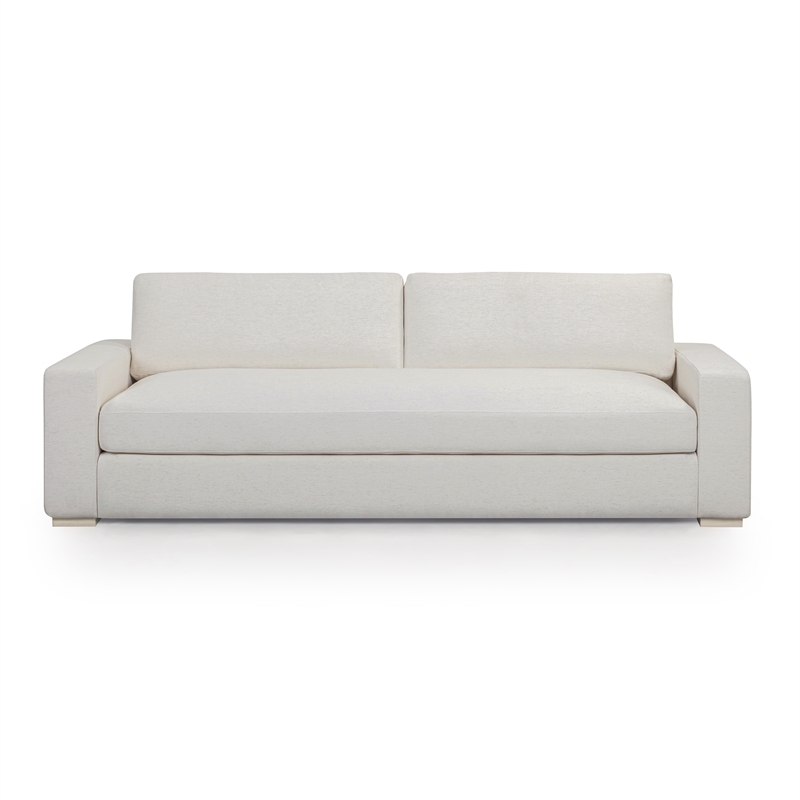 Pemberly Row Contemporary Cream Upcycled Basketweave 96 inch Sofa