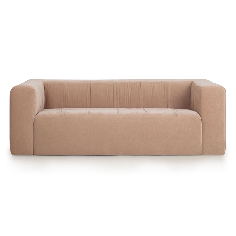 Pemberly Row Contemporary Accent Peach Upcycled Chenille Sofa