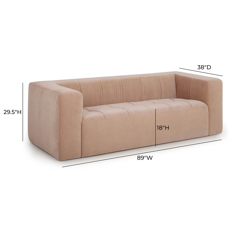 Pemberly Row Contemporary Accent Peach Upcycled Chenille Sofa