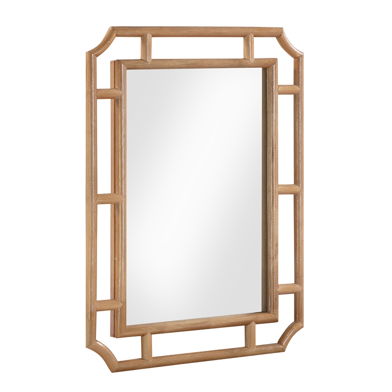 Pemberly Row Contemporary Accent Natural Finish Rattan Wall Mirror