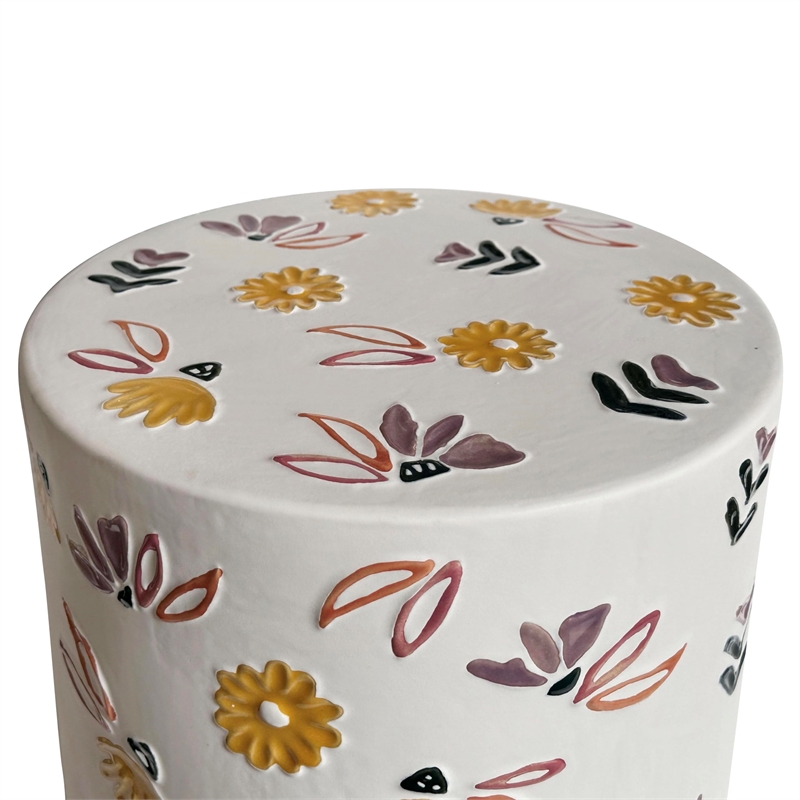 Pemberly Row Contemporary Accent Ceramic Hand-Painted Floral Table